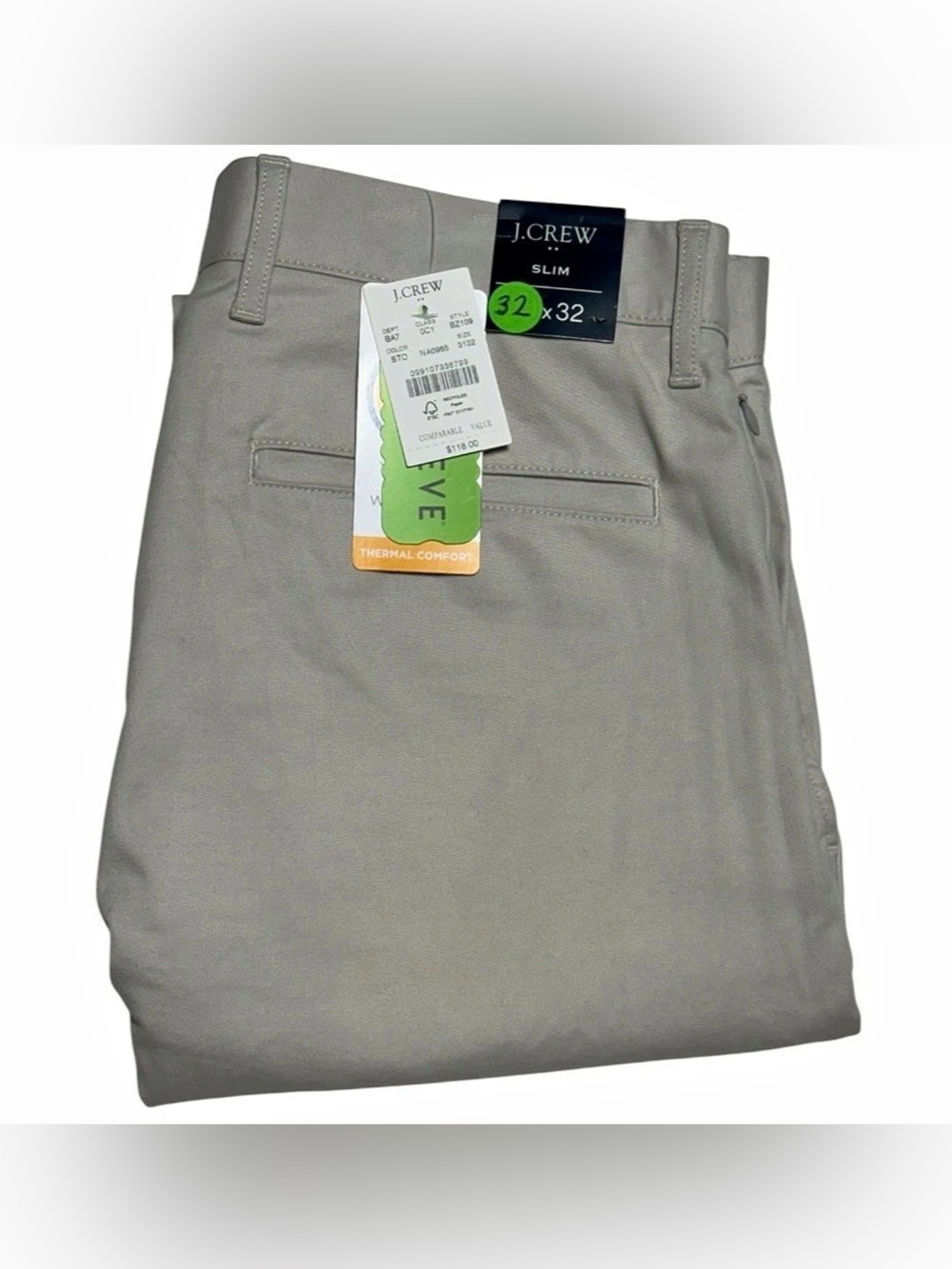 J. Crew Pants Mens 32x32 Flex Slim Fit Trutemp 365 Chino Stretch Casual NEW READ